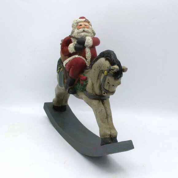 Vtg Hand Painted Ceramic Clay Santa Claus On Rocking Horse Holiday Decor 10" X 9 - Picture 5 of 5